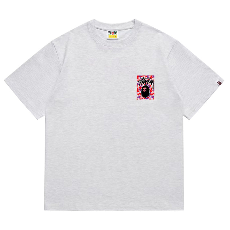 BAPE x Stussy Ape Head Tee - Gray & Black