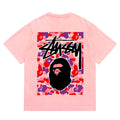 BAPE x Stussy Ape Head Tee - Pink & Red