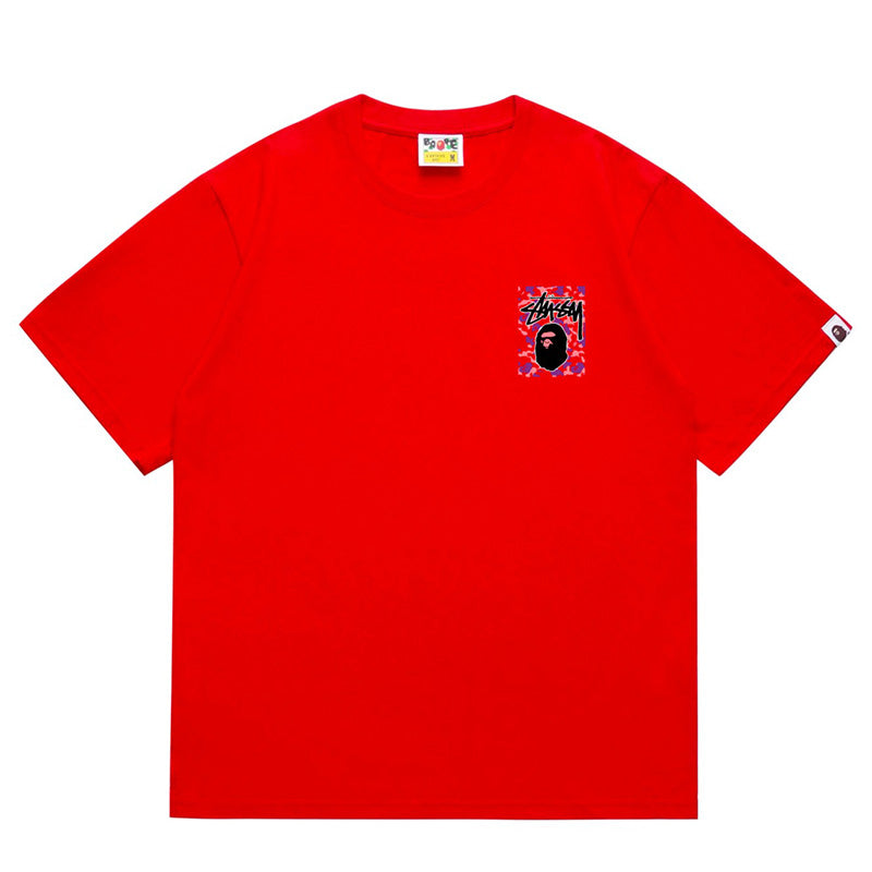 BAPE x Stussy Ape Head Tee - Pink & Red