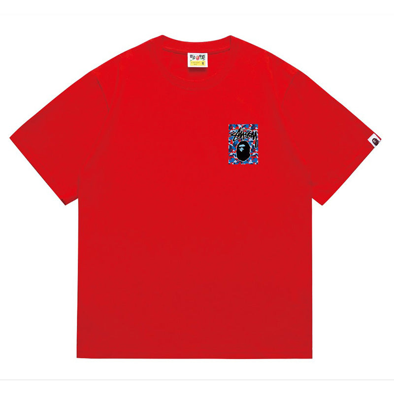 BAPE x Stussy Ape Head Tee - Red & Gray