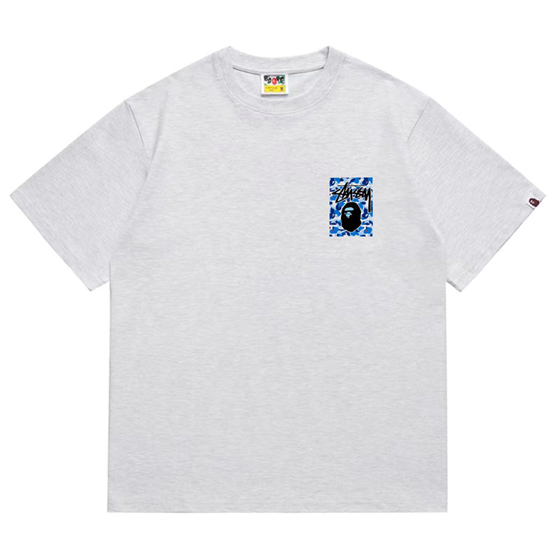 BAPE x Stussy Ape Head Tee - Red & Gray