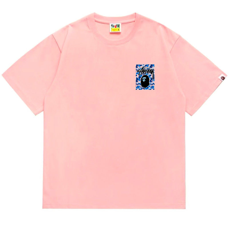 BAPE x Stussy Ape Head Tee - White & Pink