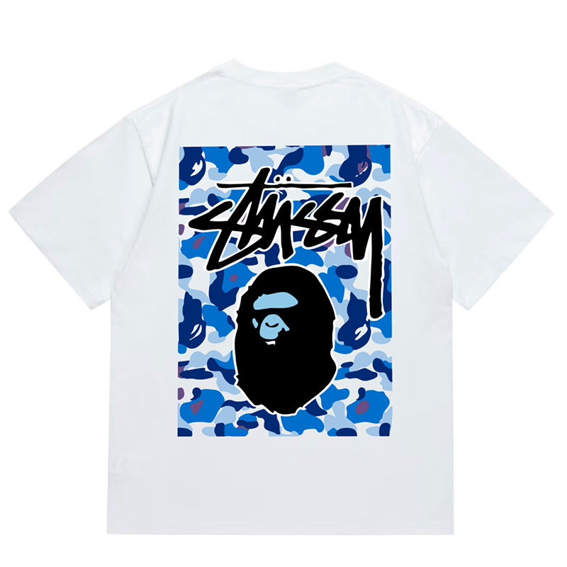 BAPE x Stussy Ape Head Tee - White & Pink