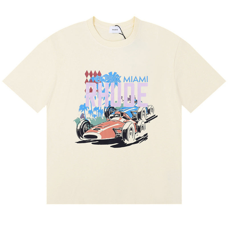 RHUDE Miami Grand Prix Cotton T-Shirt – White / Black / Apricot