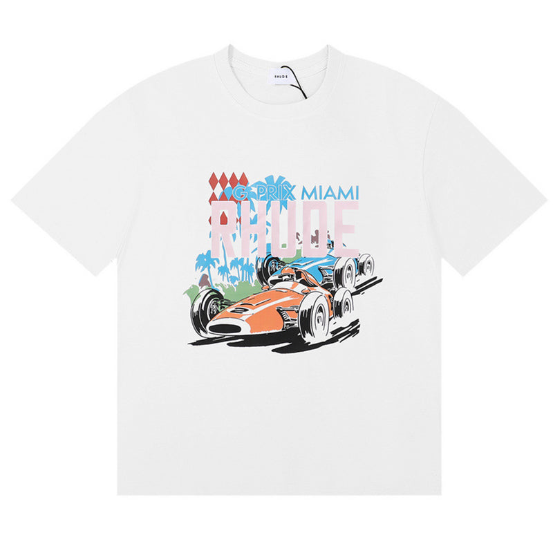 RHUDE Miami Grand Prix Cotton T-Shirt – White / Black / Apricot