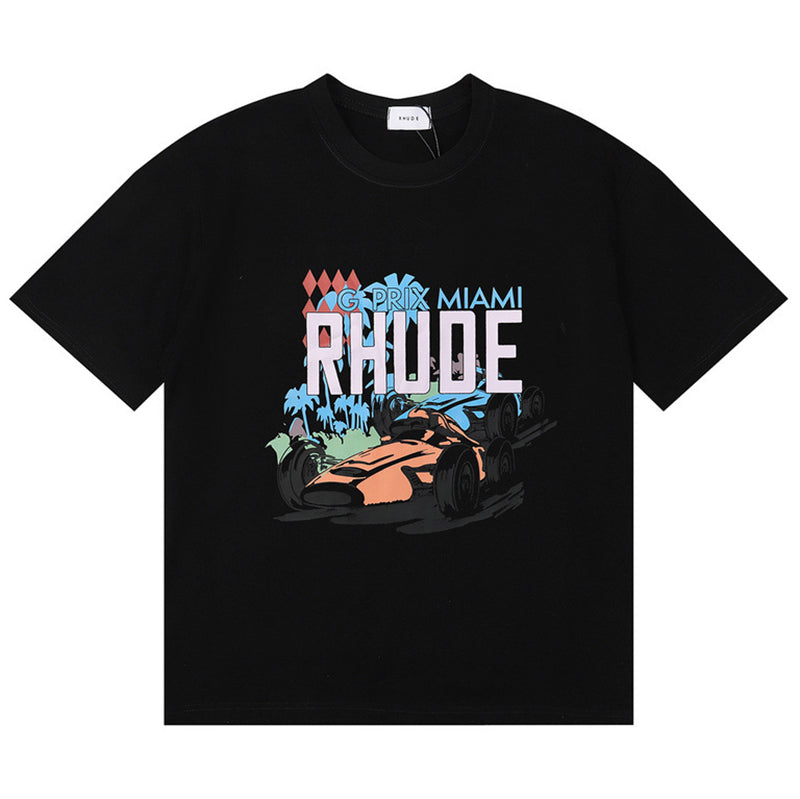 RHUDE Miami Grand Prix Cotton T-Shirt – White / Black / Apricot