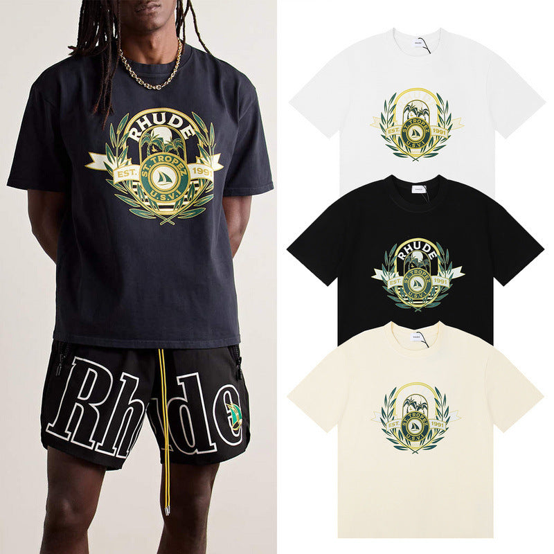 RHUDE Men's Cotton T-Shirt – Black / Apricot / White