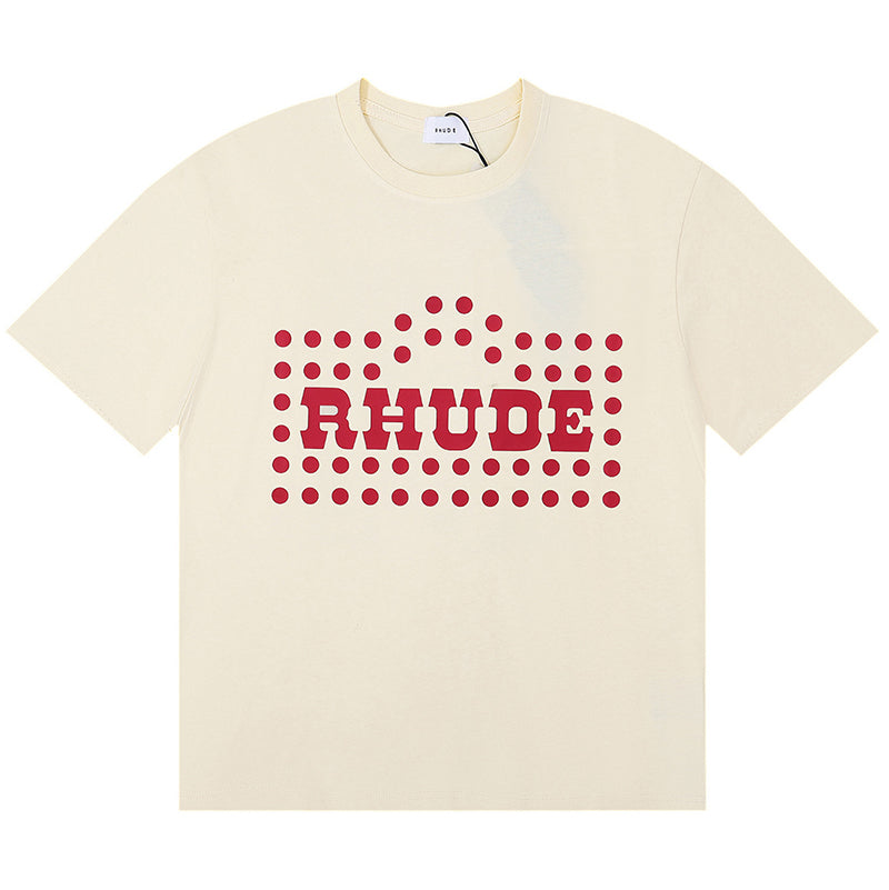 RHUDE Flocked Burnout T-Shirt – White / Apricot / Black