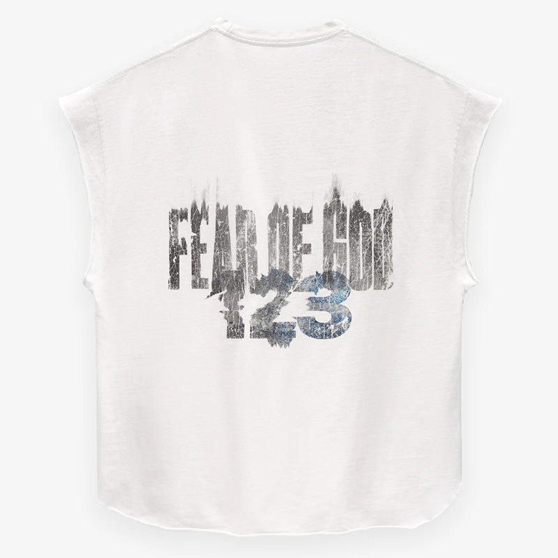 Fear of God × RRR123 INRI Cut Off Tee – White / Grey