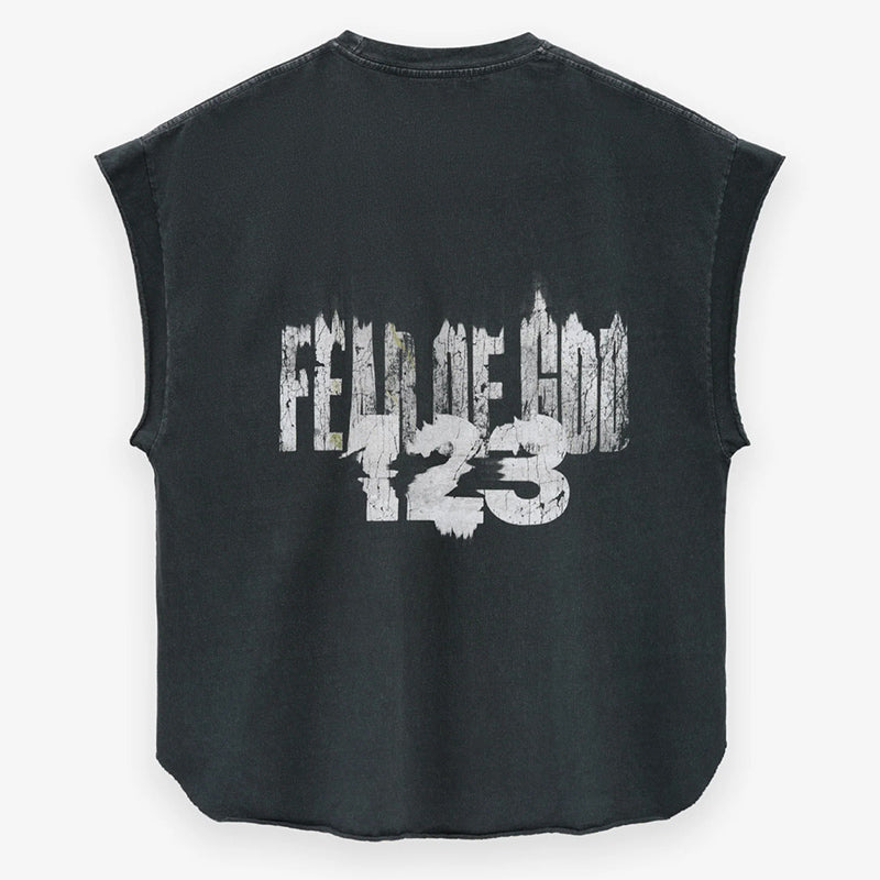 Fear of God × RRR123 INRI Cut Off Tee – White / Grey
