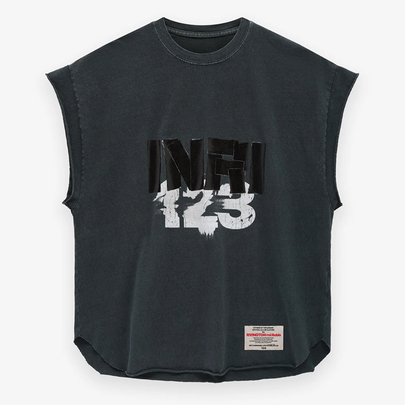 Fear of God × RRR123 INRI Cut Off Tee – White / Grey