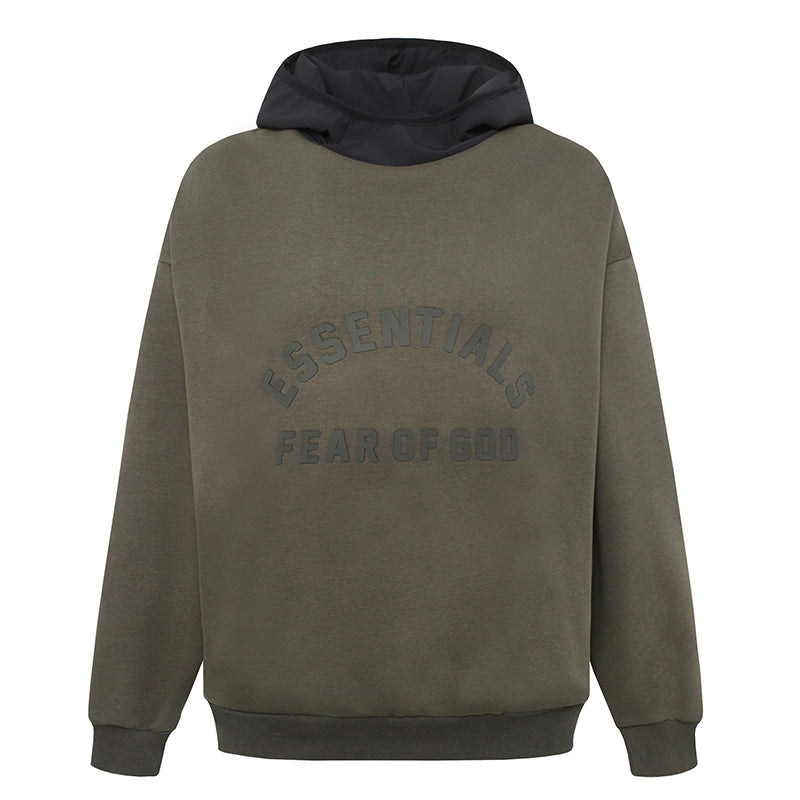 Fear Of God Essentials Nylon-Lined Fleece Hoodie – Olive / Heather Grey / Light Grey