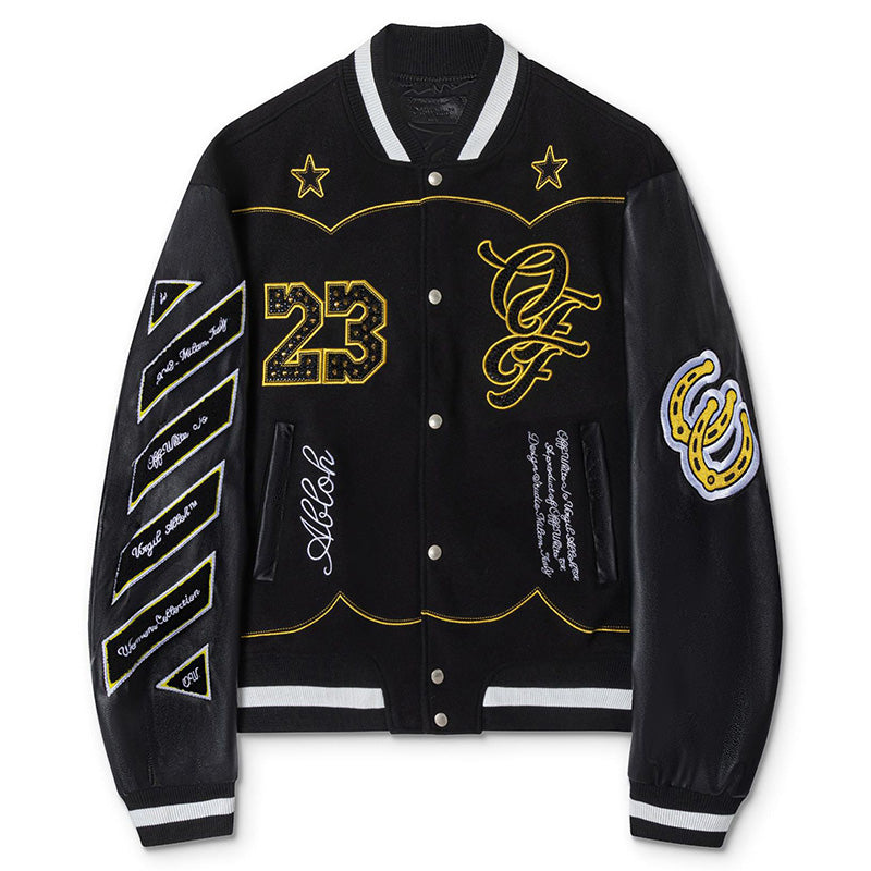 OFF WHITE Contrast-Trim Leather Jacket – Black