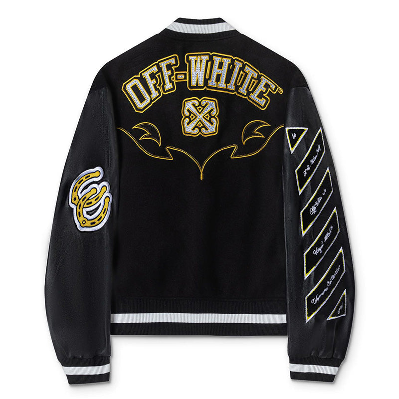 OFF WHITE Contrast-Trim Leather Jacket – Black