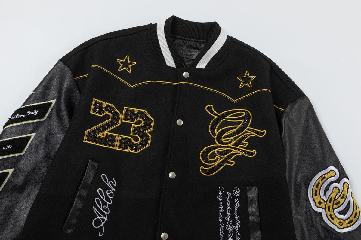 OFF WHITE Contrast-Trim Leather Jacket – Black
