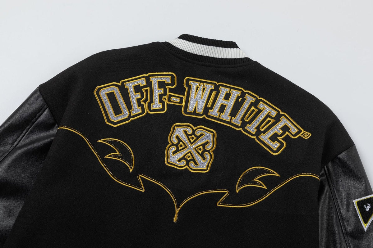 OFF WHITE Contrast-Trim Leather Jacket – Black