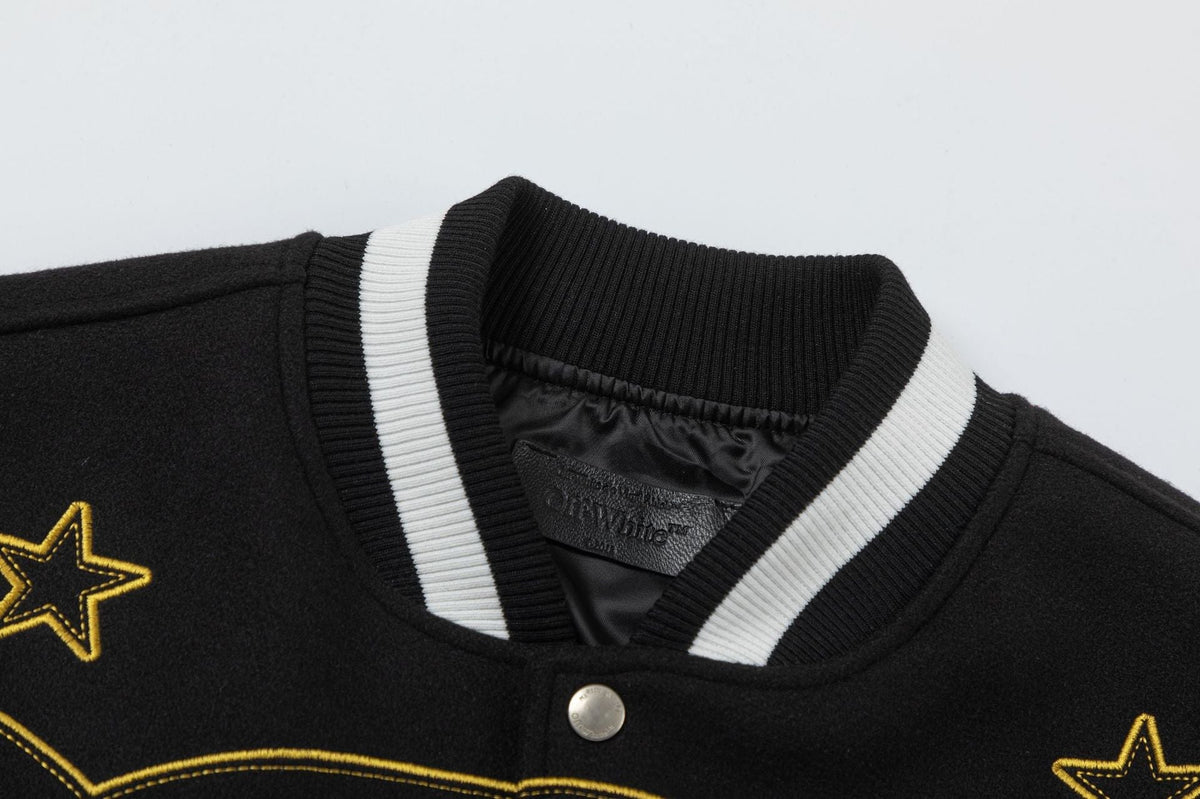 OFF WHITE Contrast-Trim Leather Jacket – Black