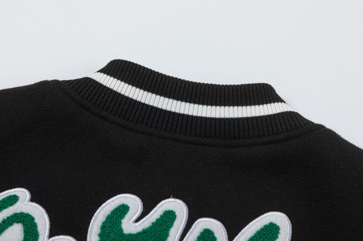 OFF WHITE Embroidered Patches Varsity Jacket – Black