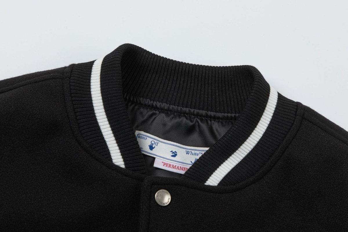 OFF WHITE Embroidered Patches Varsity Jacket – Black