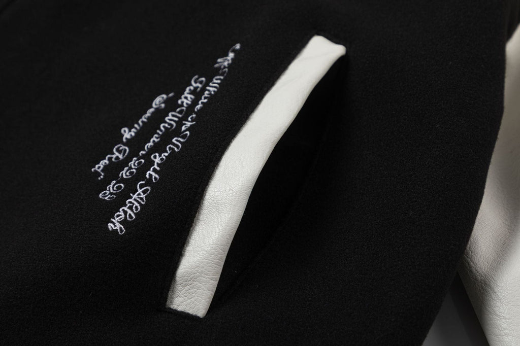 OFF WHITE Embroidered Patches Varsity Jacket – Black
