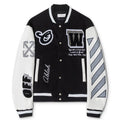 OFF WHITE Leather Wool Varsity Jacket – Black