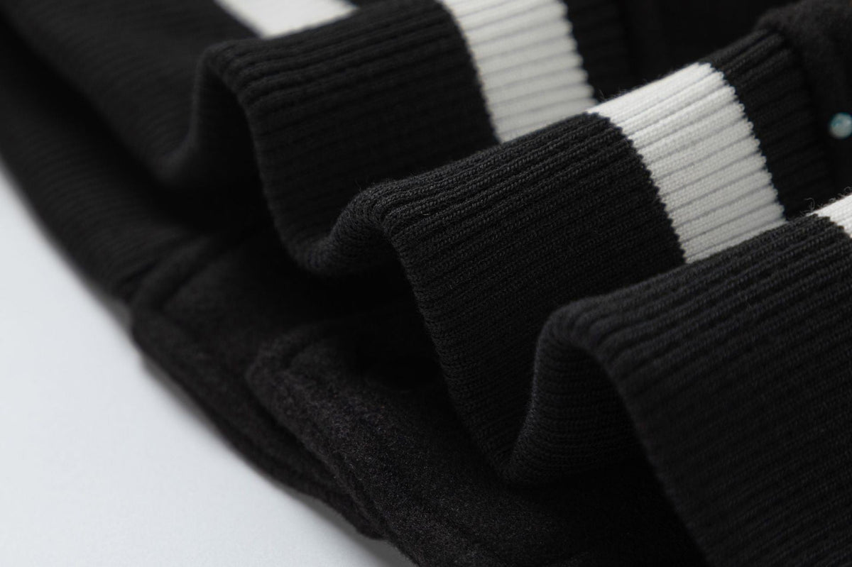 OFF WHITE Leather Wool Varsity Jacket – Black
