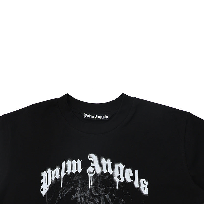 Palm Angels Arch Logo Candle Skull Totem Graphic T-Shirt
