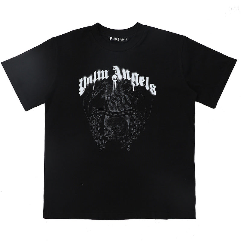 Palm Angels Arch Logo Candle Skull Totem Graphic T-Shirt