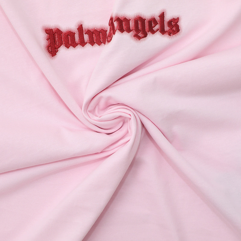 Palm Angels Velvet Embroidered Gothic Logo Oversized T-Shirt – Pink