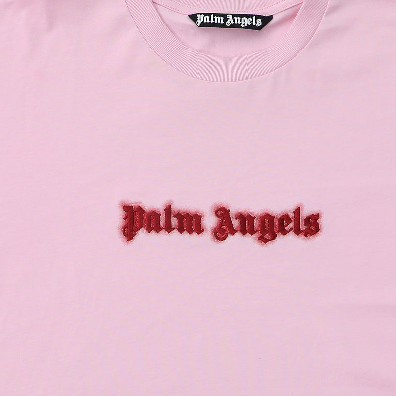 Palm Angels Velvet Embroidered Gothic Logo Oversized T-Shirt – Pink