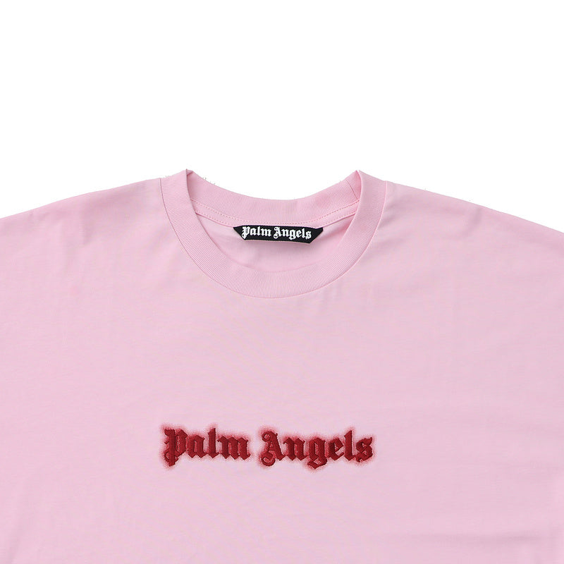 Palm Angels Velvet Embroidered Gothic Logo Oversized T-Shirt – Pink