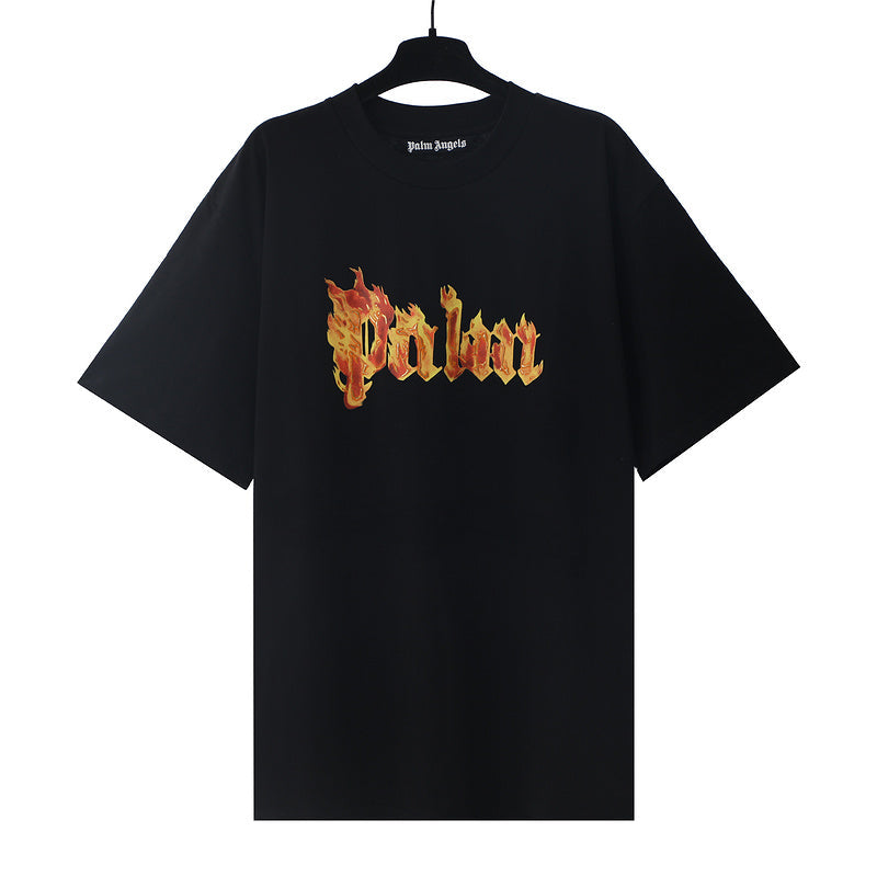 Palm Angels Burning Palm Flame Gothic Logo T-Shirt