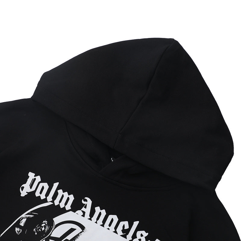 Palm Angels Racing Helmet Print Hoodie – Black Men's Graphic Cotton Hoodie