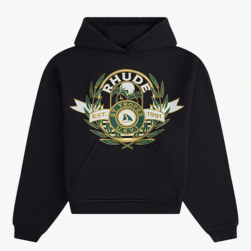 RHUDE St. Tropez Crest Logo Hoodie – Black