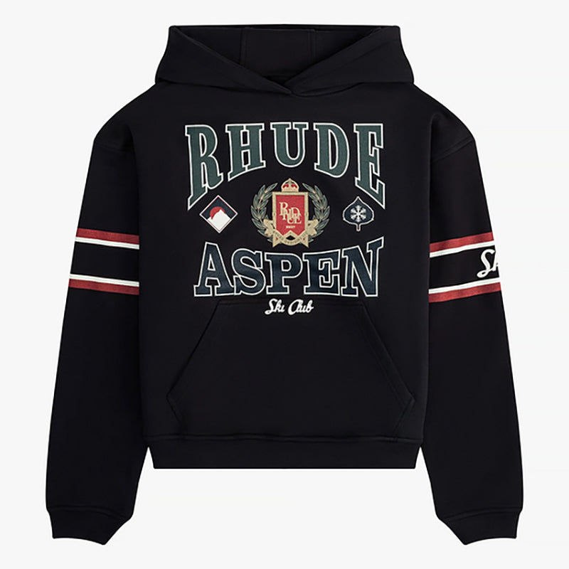 RHUDE Aspen Ski Club Crest Graphic Hoodie – Black
