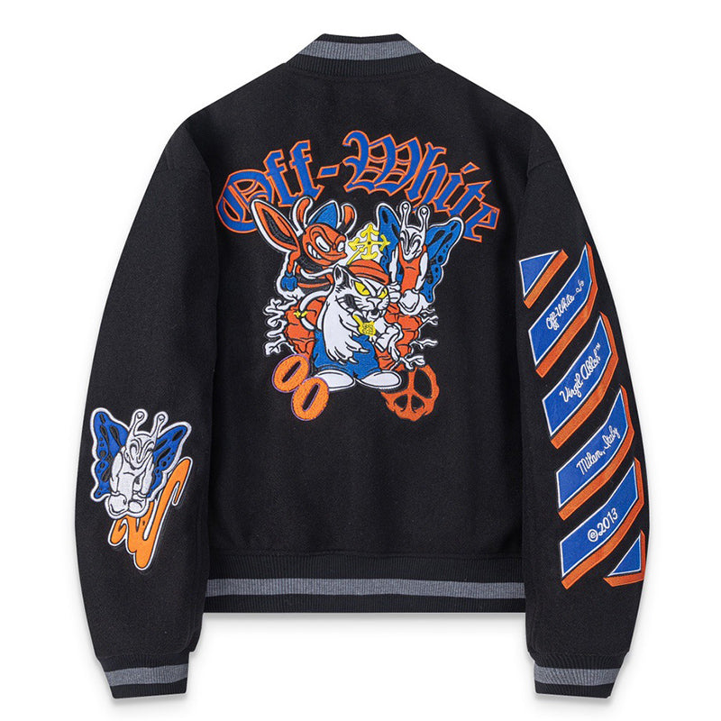OFF WHITE Chenille-Logo Bomber Jacket – Black