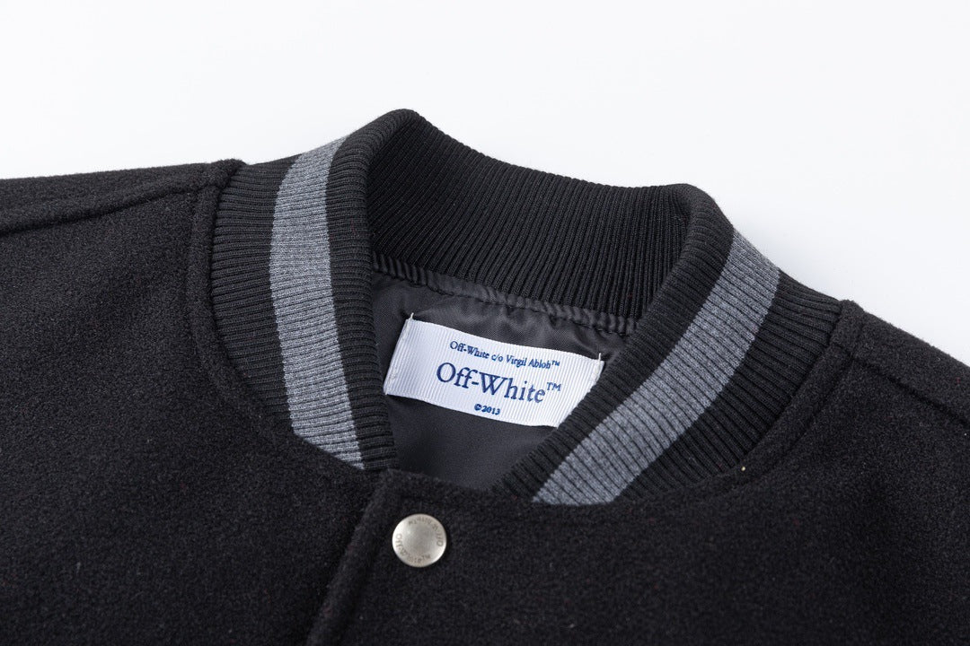 OFF WHITE Chenille-Logo Bomber Jacket – Black