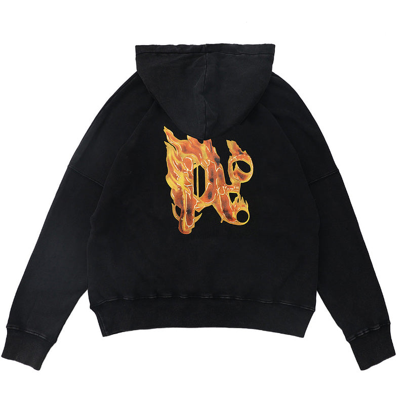 Palm Angels Burning Palm Cotton Hoodie – Black Men's Graphic Hoodie