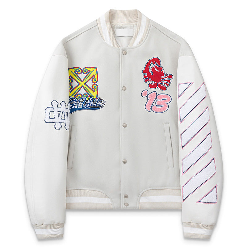 OFF WHITE WO Varsity Bomber Jacket – Loose Fit Streetwear