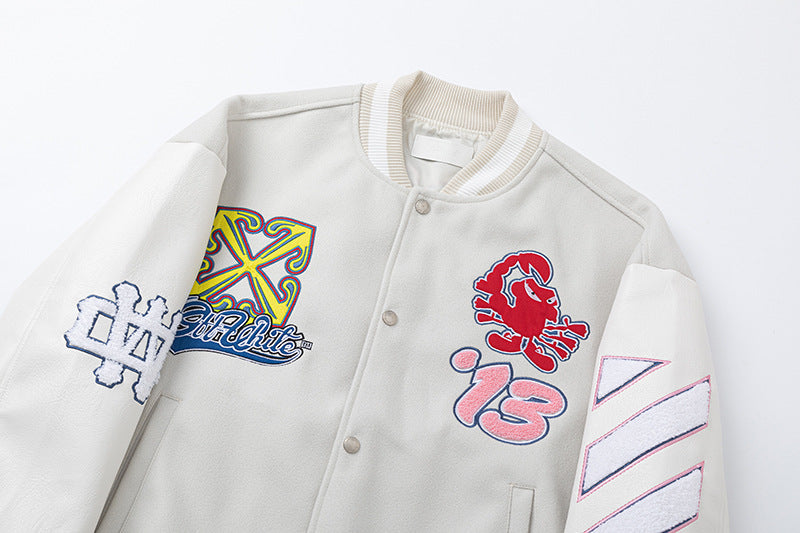OFF WHITE WO Varsity Bomber Jacket – Loose Fit Streetwear