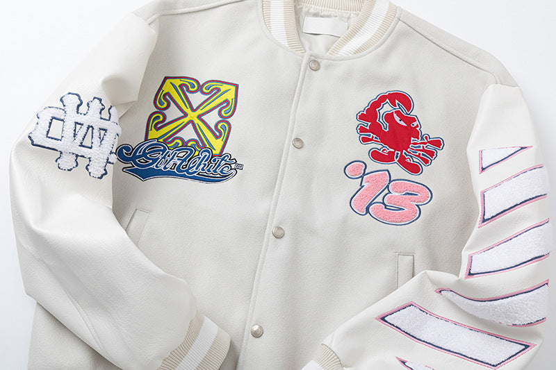 OFF WHITE WO Varsity Bomber Jacket – Loose Fit Streetwear