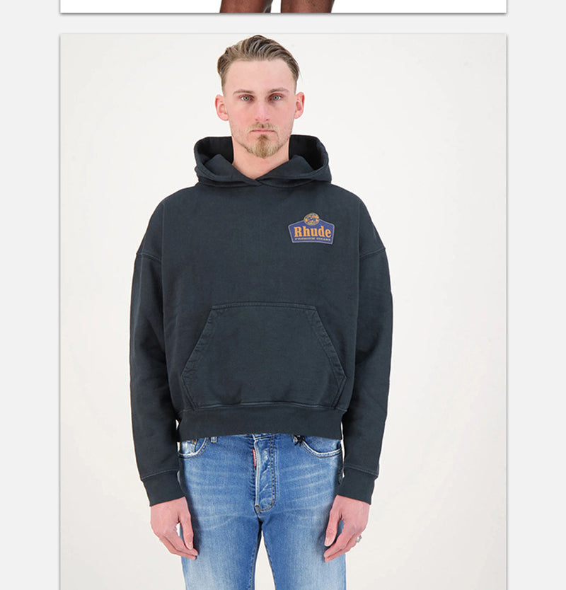 RHUDE Logo-Print Cotton Hoodie – Black