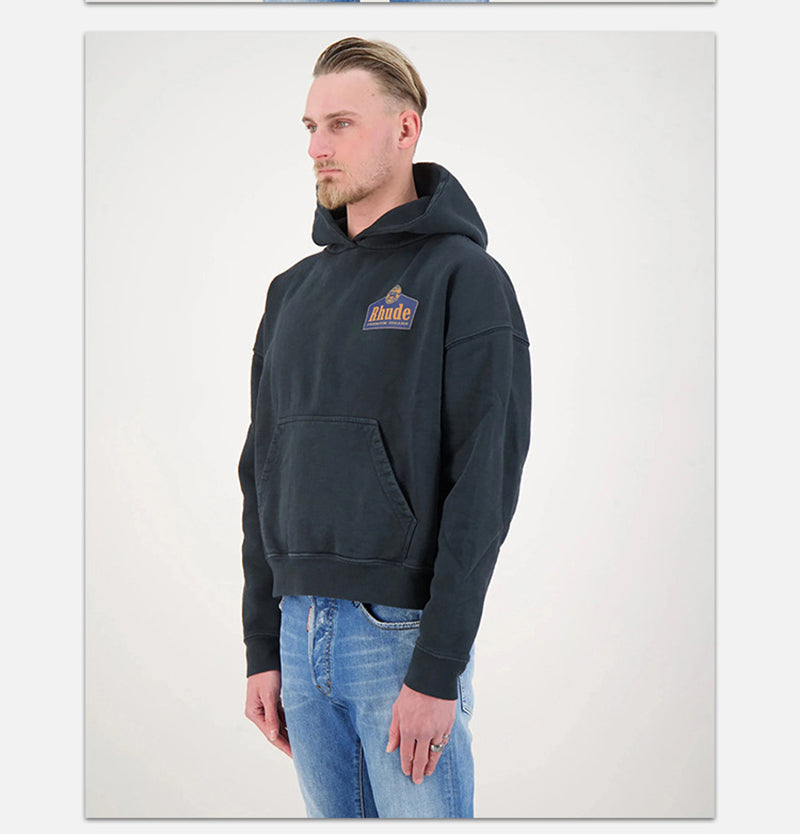 RHUDE Logo-Print Cotton Hoodie – Black