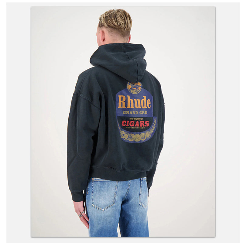 RHUDE Logo-Print Cotton Hoodie – Black
