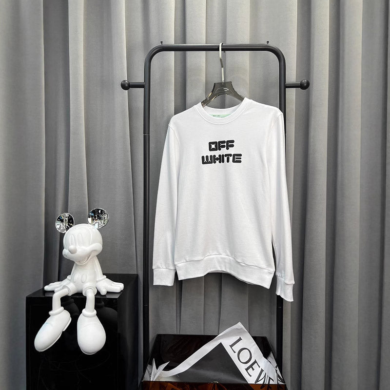 Off-White OW Logo Graphic Crewneck Pullover Sweatshirt — White & Black