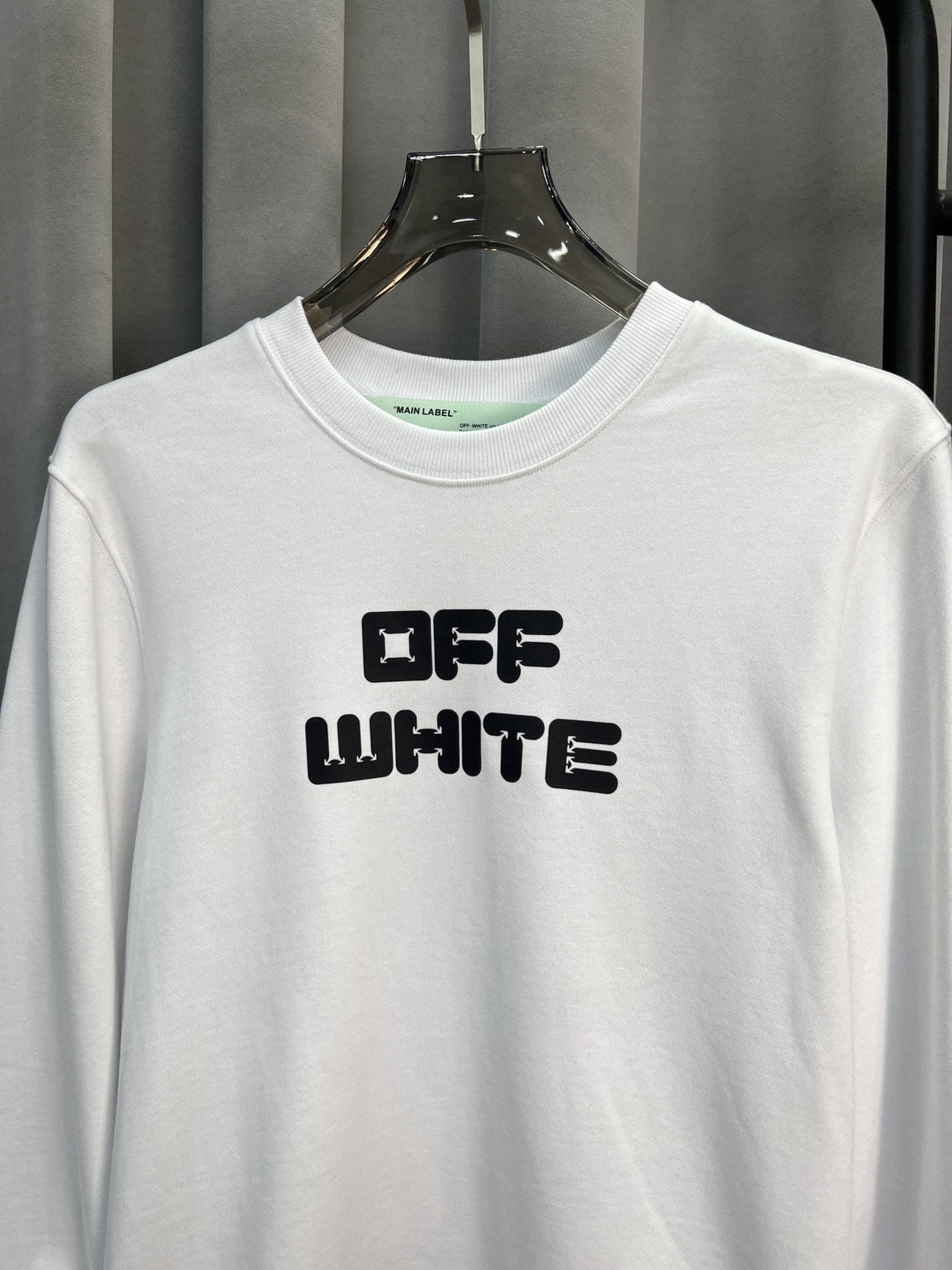 Off-White OW Logo Graphic Crewneck Pullover Sweatshirt — White & Black