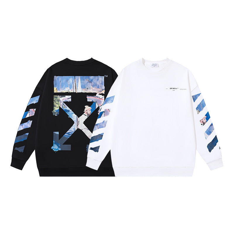 Off-White Logo Cotton Crewneck Sweatshirt — Black & White