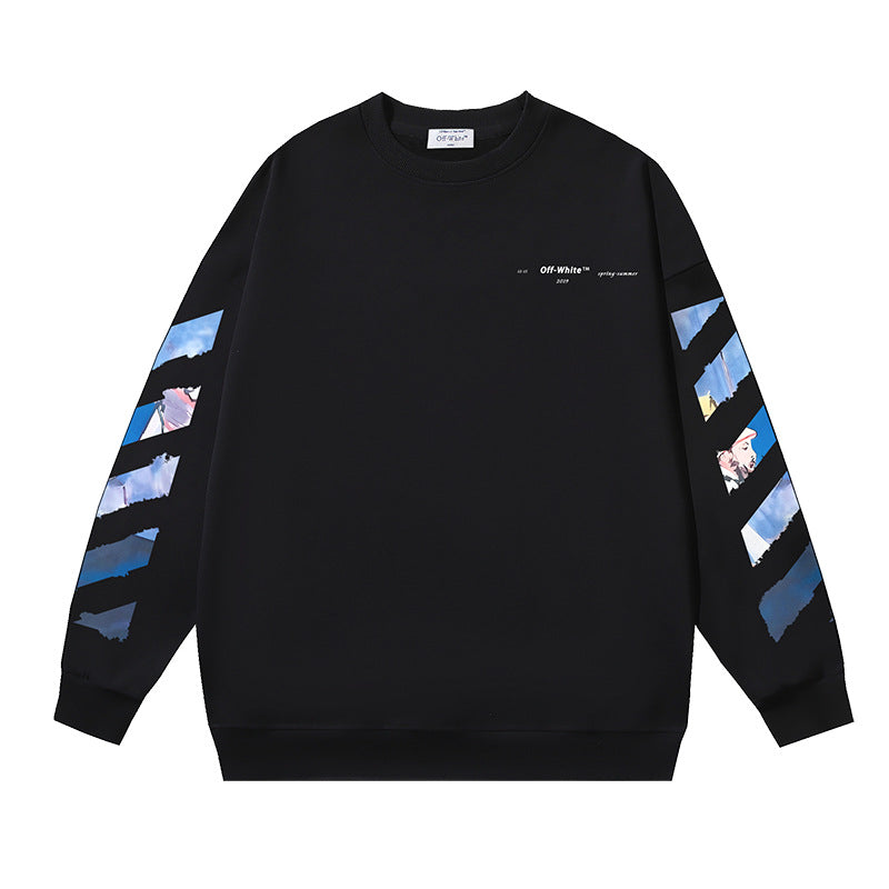 Off-White Logo Cotton Crewneck Sweatshirt — Black & White