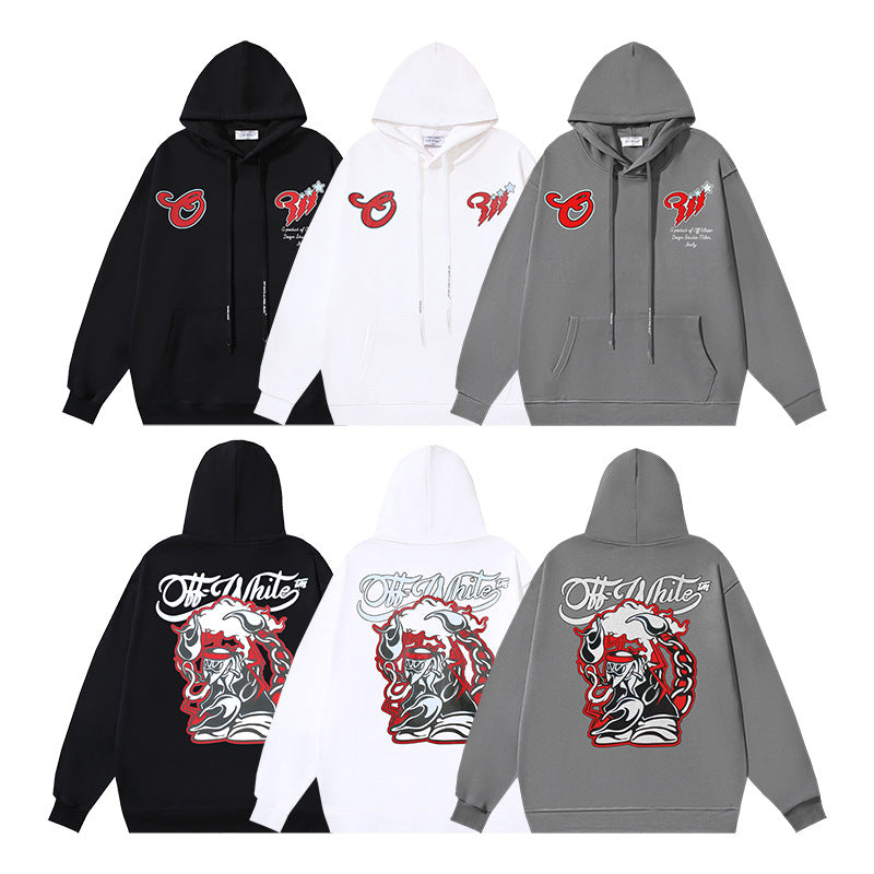 Off-White Logo Drawstring Hoodie — Grey / Black / White
