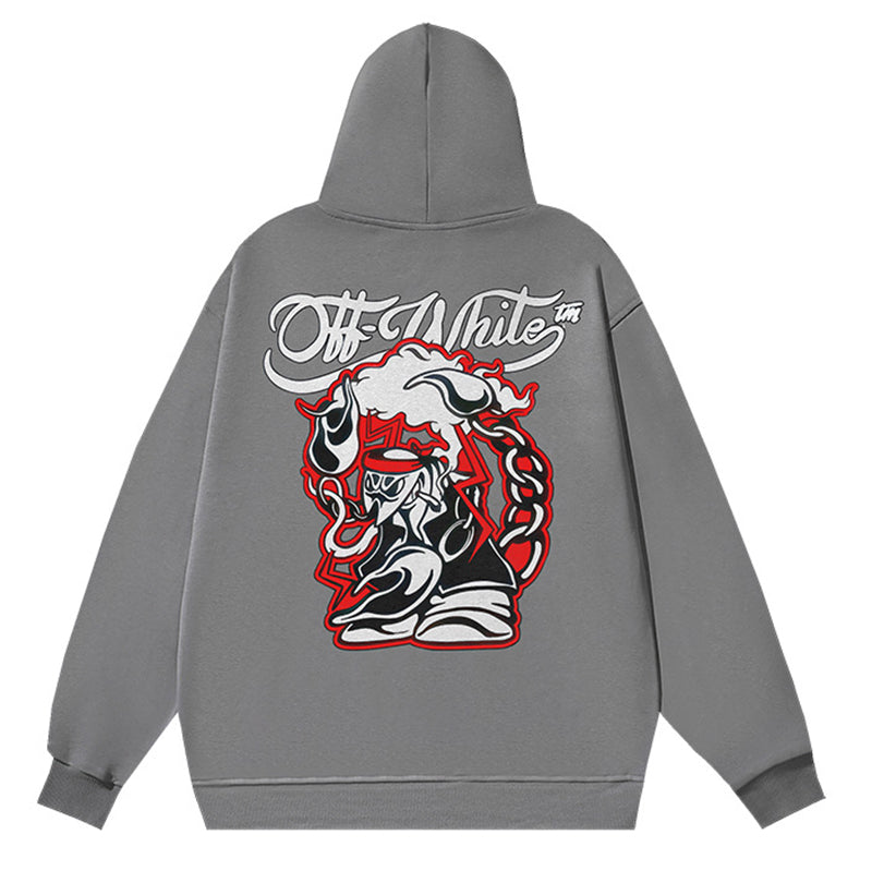 Off-White Logo Drawstring Hoodie — Grey / Black / White